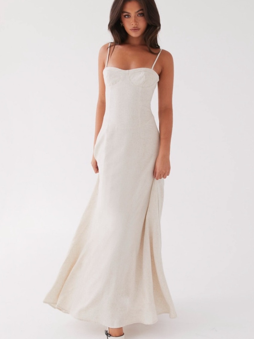 Peppermayo Angelina Linen Maxi Dress Size Xs / 2 Cream Oatmeal Summer Beach Boho